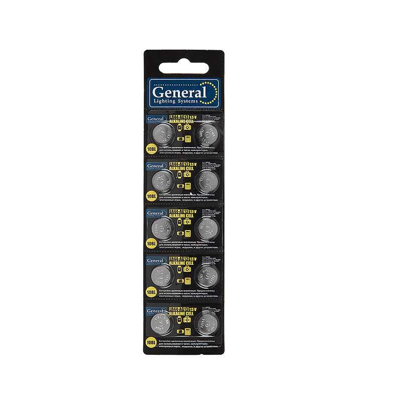Батарейка General GBAT-LR44 (AG13)  кнопочная щелочная 10шт в блист (10/200/4000)