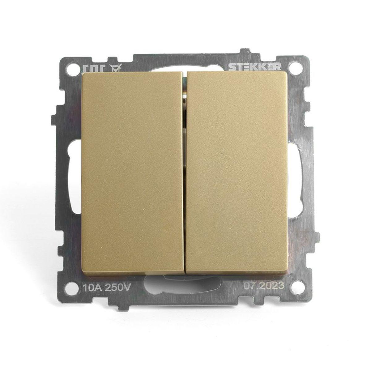 Выключатель двухклавишный Stekker Катрин золото GLS10-7104-08 49216