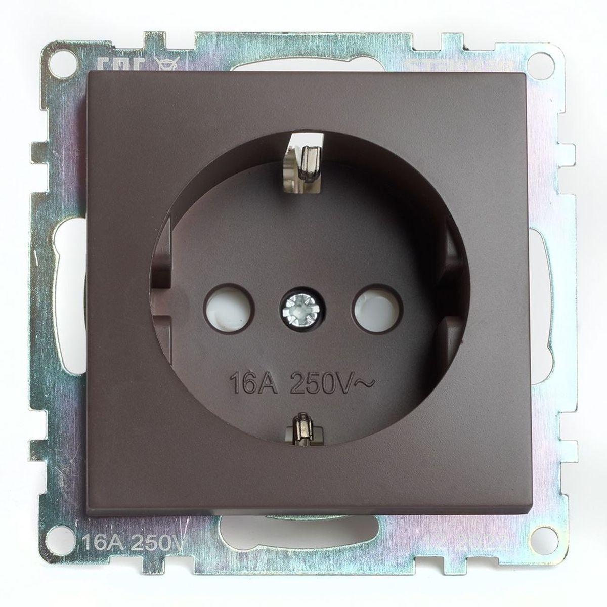 Розетка однаместная с защитной шторкой Stekker Катрин шоколад GLS16-7110-04 49028