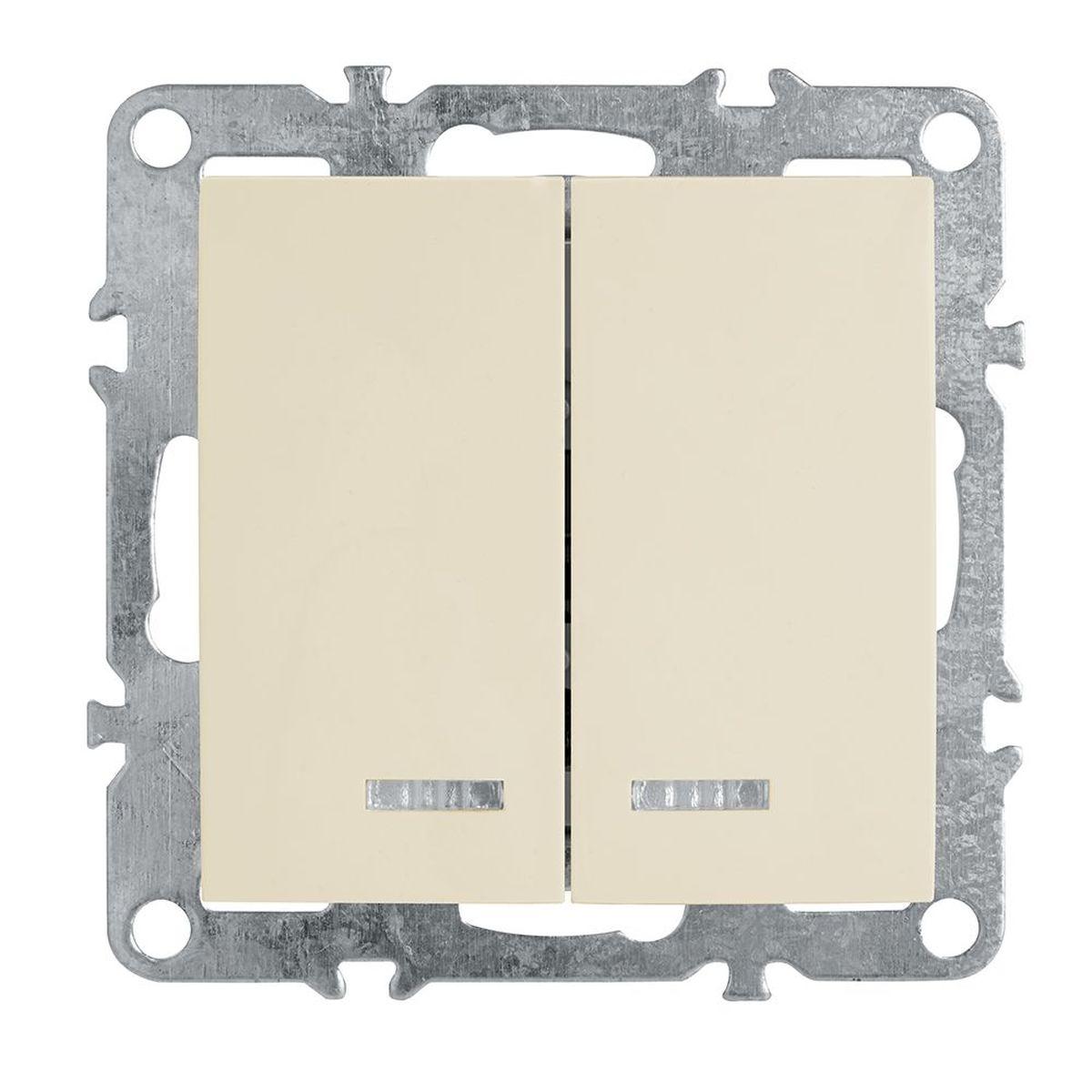 Выключатель 2-клавишный с индикатором (механизм), Stekker, PSW10-9102-02, 250В, 10А Эрна, слоновая кость 39321