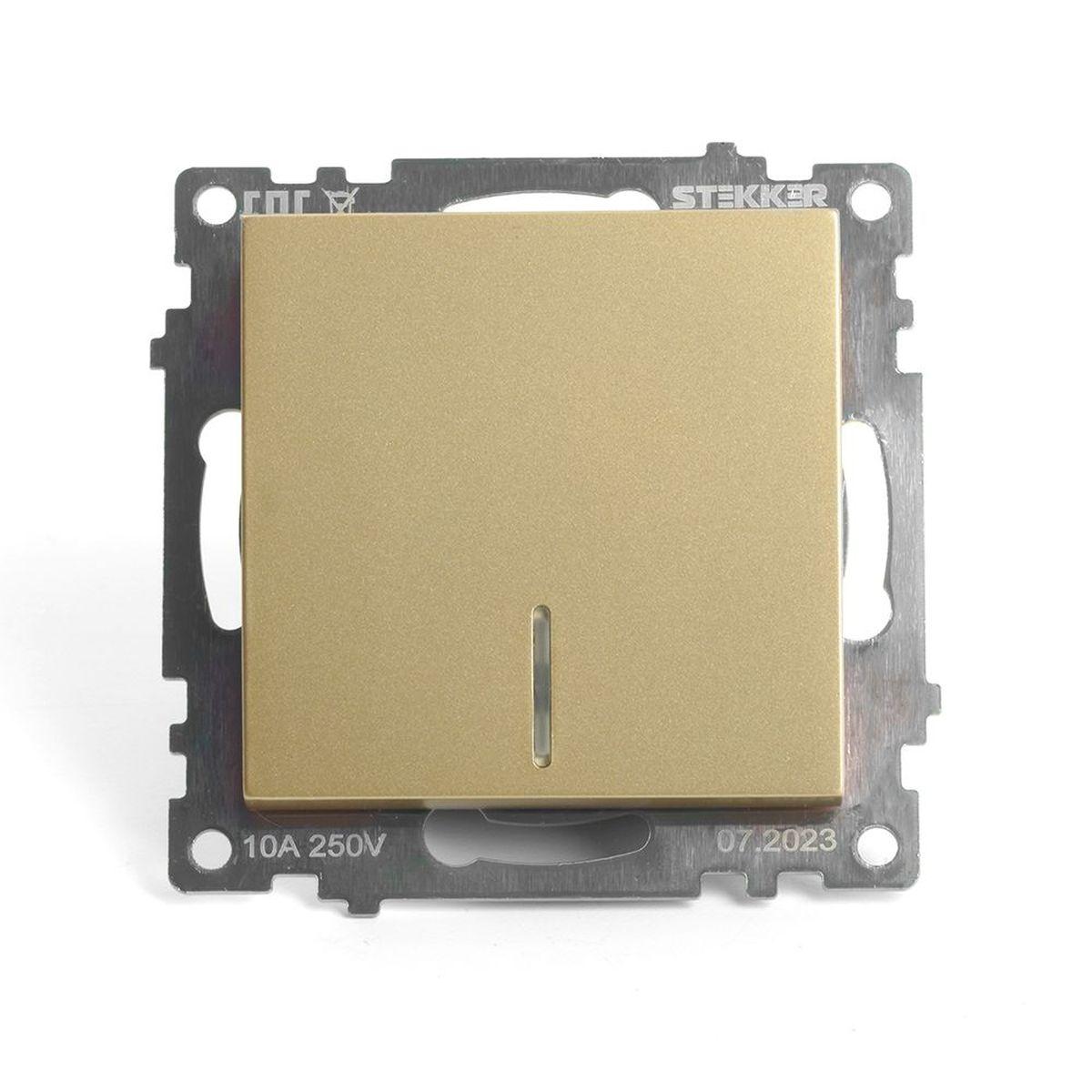 Выключатель одноклавишный Stekker Катрин с подсветкой золото GLS10-7101-08 49215