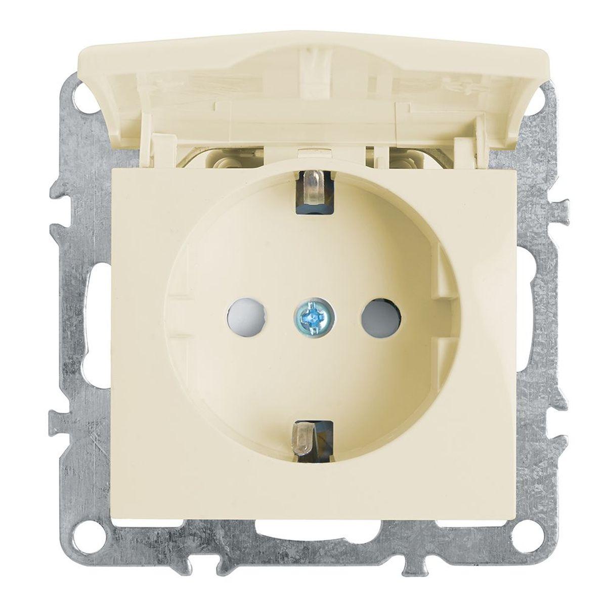 Розетка 1-местная с/з с крышкой (механизм), Stekker, PST16-9112-02, 250В, 16А с защитной шторкой Эрна, слоновая кость 39330