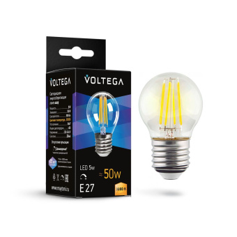 Лампа светодиодная диммируемая Voltega E27 5W 3000К прозрачная 7202